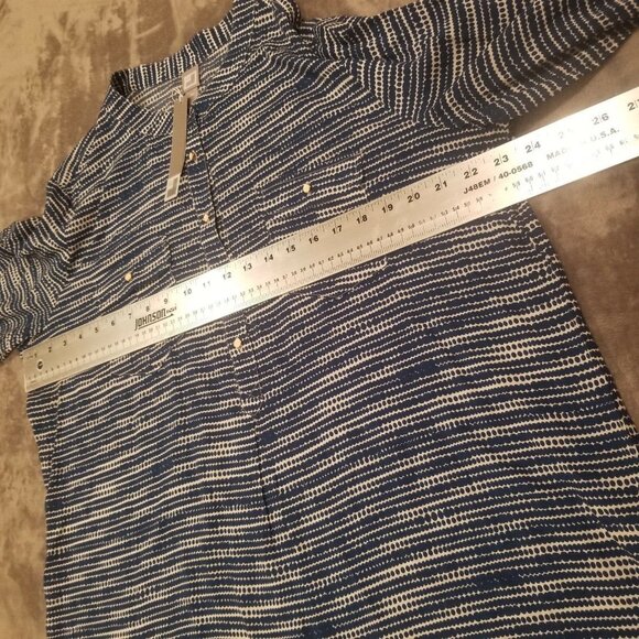 New JCP Women's XL Button Down Shirt Top Long Sleeves Blouse Dot Stripe EST Blue - Picture 7 of 8
